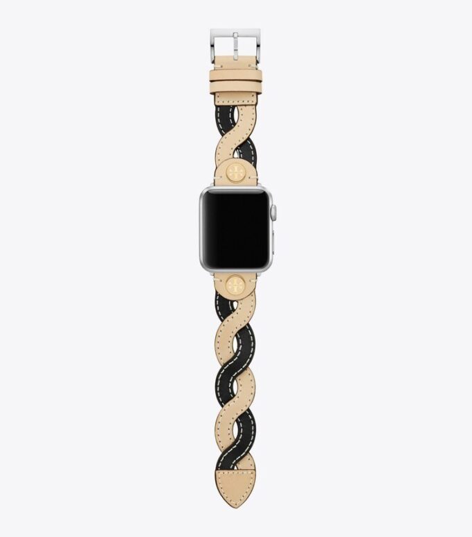 Apple Watch® için Örgü Kordon, Krem/Siyah Deri, 38 mm – 40 mm Apple Watch® için Örgü Kordon, Krem/Siyah Deri, 38 mm – 40 mm