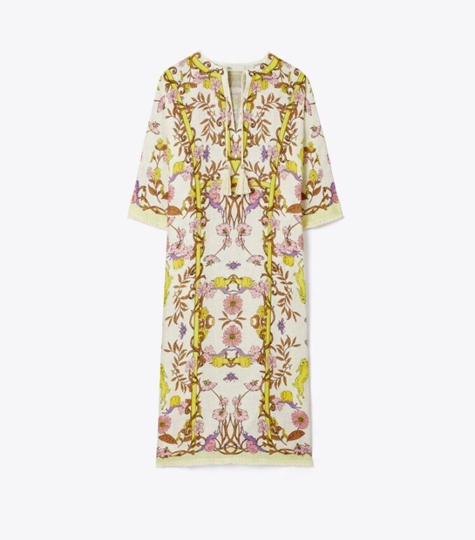 Baskılı Keten Gazlı Kaftan