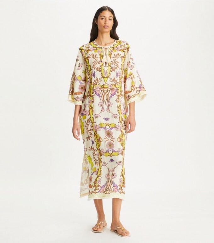 Baskılı Keten Gazlı Kaftan