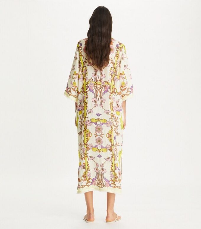 Baskılı Keten Gazlı Kaftan