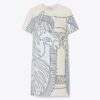 Baskılı İpek Ön T-Shirt Elbise Baskılı İpek Ön T-Shirt Elbise
