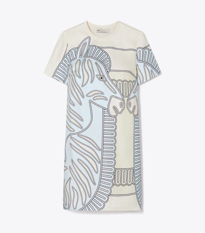 Baskılı İpek Ön T-Shirt Elbise Baskılı İpek Ön T-Shirt Elbise