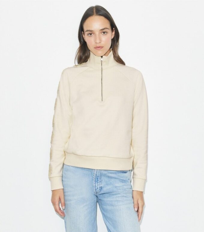 Fransız Havlu Kumaş Logolu Yarım Fermuarlı Sweatshirt Fransız Havlu Kumaş Logolu Yarım Fermuarlı Sweatshirt
