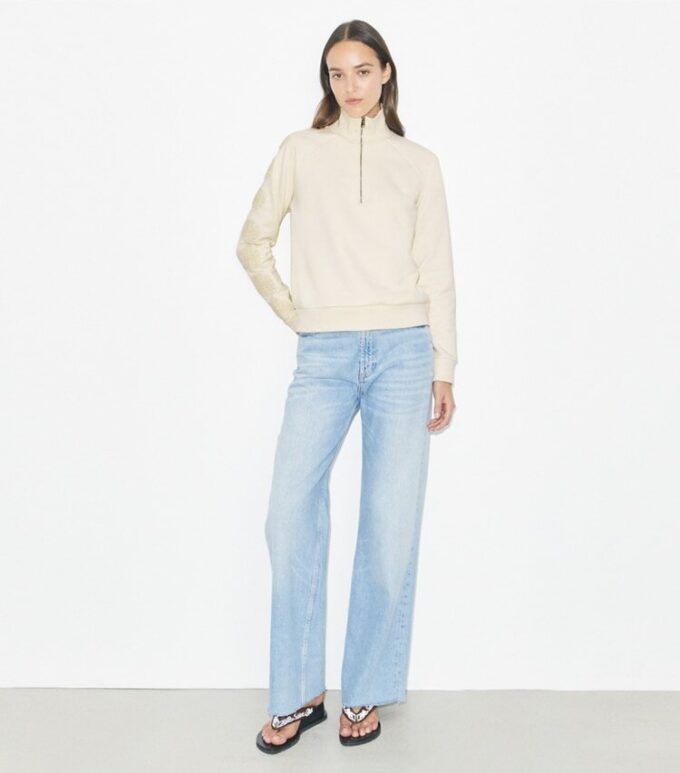 Fransız Havlu Kumaş Logolu Yarım Fermuarlı Sweatshirt Fransız Havlu Kumaş Logolu Yarım Fermuarlı Sweatshirt
