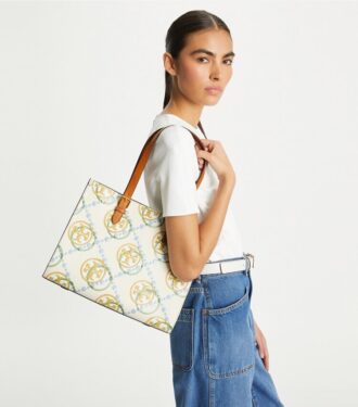 Küçük T Monogram Kontrast Kabartmalı Tote