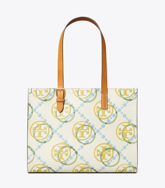 Küçük T Monogram Kontrast Kabartmalı Tote