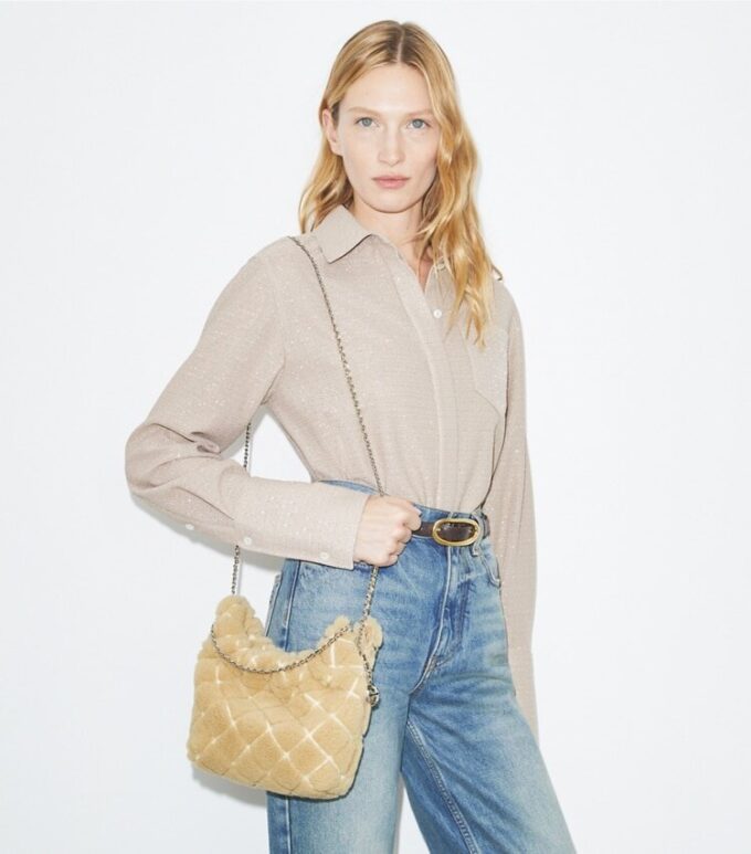 Mini Fleming Shearling Hobo Çanta