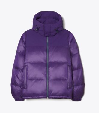 Naylon Kontrast Kapüşonlu Aşağı Puffer