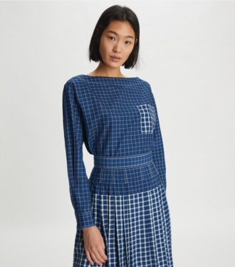 Pencere Camı Ekose İpek Boatneck Üst