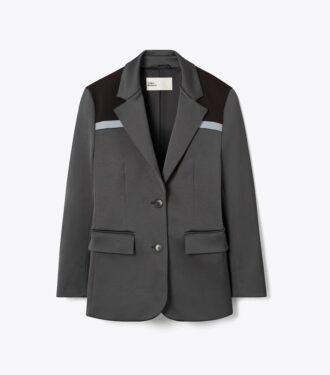 Renk bloklu streç blazer