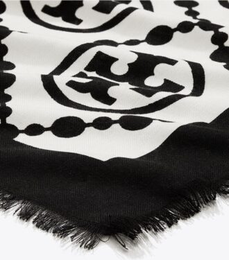 T Monogram Bordürlü Dikdörtgen Eşarp