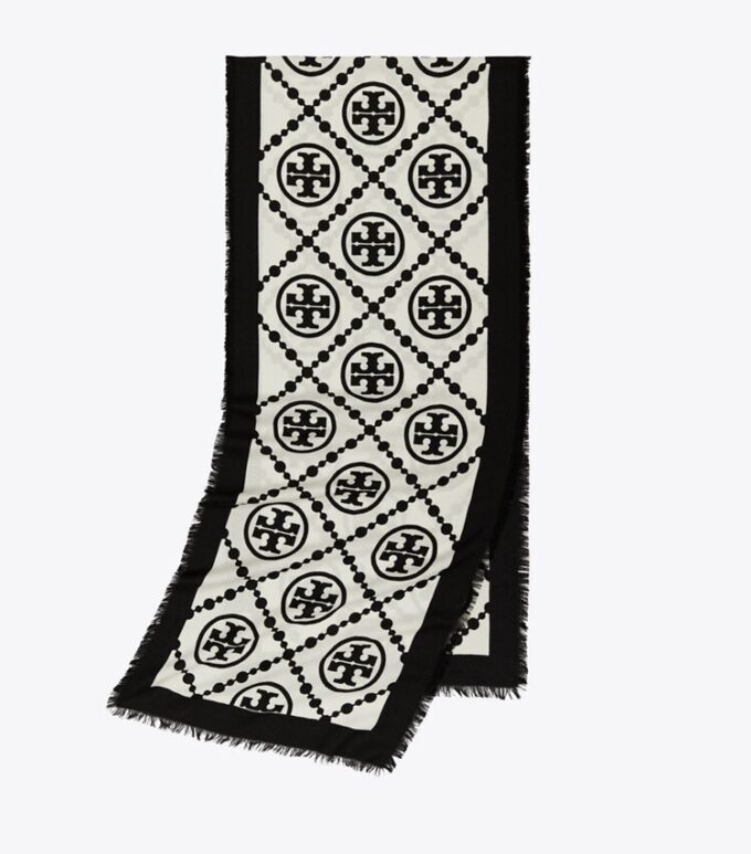 T Monogram Bordürlü Dikdörtgen Eşarp T Monogram Bordürlü Dikdörtgen Eşarp