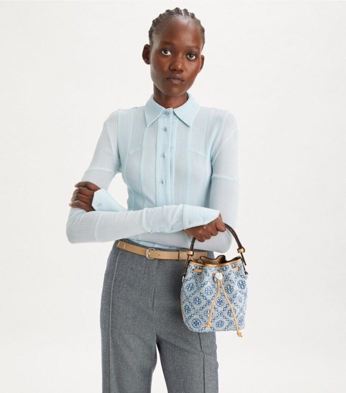 T Monogram Denim Mini Kova Çanta T Monogram Denim Mini Kova Çanta