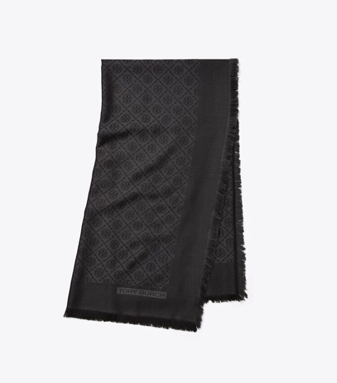 T Monogram Jakarlı Seyahat Eşarbı T Monogram Jakarlı Seyahat Eşarbı