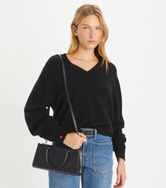 T Monogram Kabartmalı Küçük Doğu-Batı Tote