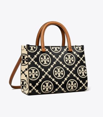 T Monogram Kontrast Kabartmalı Üst Saplı Tote Çanta