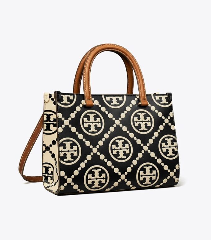 T Monogram Kontrast Kabartmalı Üst Saplı Tote Çanta T Monogram Kontrast Kabartmalı Üst Saplı Tote Çanta
