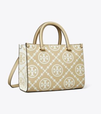 T Monogram Kontrast Kabartmalı Üst Saplı Tote Çanta