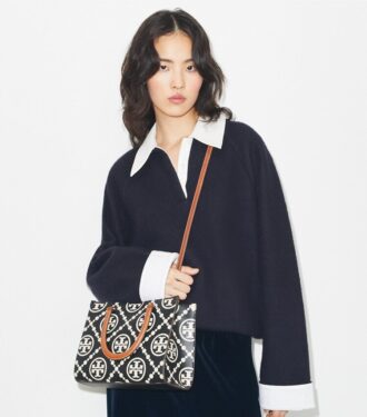T Monogram Kontrast Kabartmalı Üst Saplı Tote Çanta