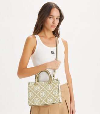 T Monogram Kontrast Kabartmalı Üst Saplı Tote Çanta