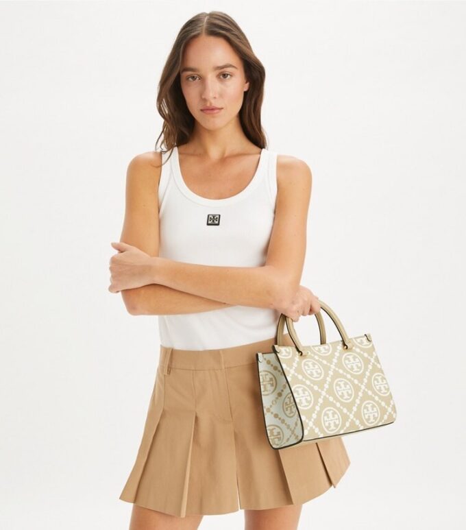 T Monogram Kontrast Kabartmalı Üst Saplı Tote Çanta T Monogram Kontrast Kabartmalı Üst Saplı Tote Çanta