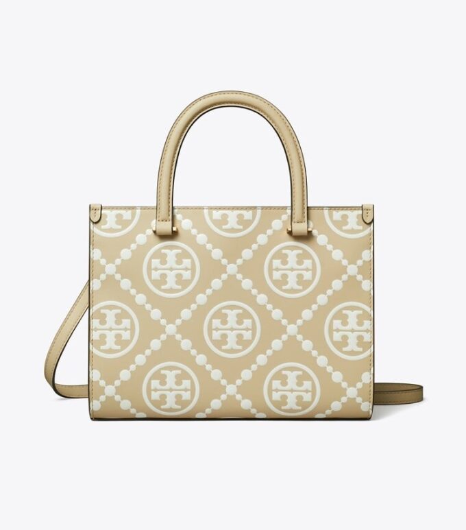T Monogram Kontrast Kabartmalı Üst Saplı Tote Çanta T Monogram Kontrast Kabartmalı Üst Saplı Tote Çanta