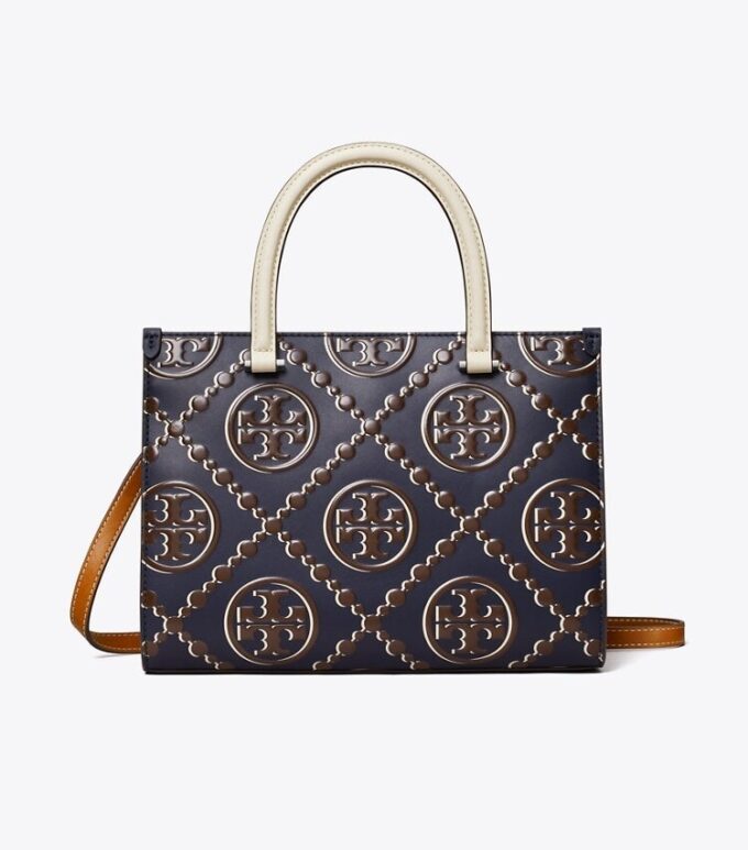 T Monogram Kontrast Kabartmalı Üst Saplı Tote Çanta T Monogram Kontrast Kabartmalı Üst Saplı Tote Çanta