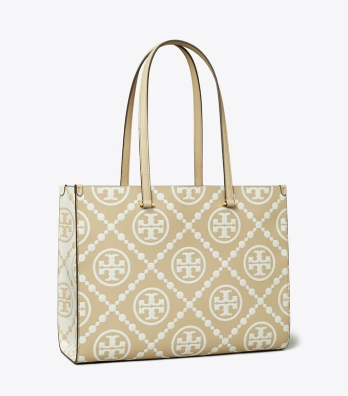 T Monogram Kontrast Kabartmalı Tote