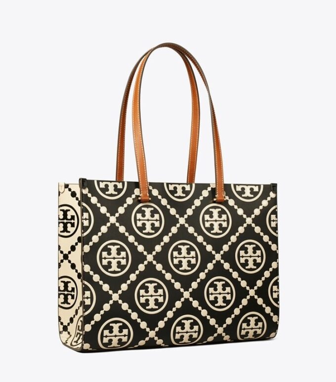 T Monogram Kontrast Kabartmalı Tote