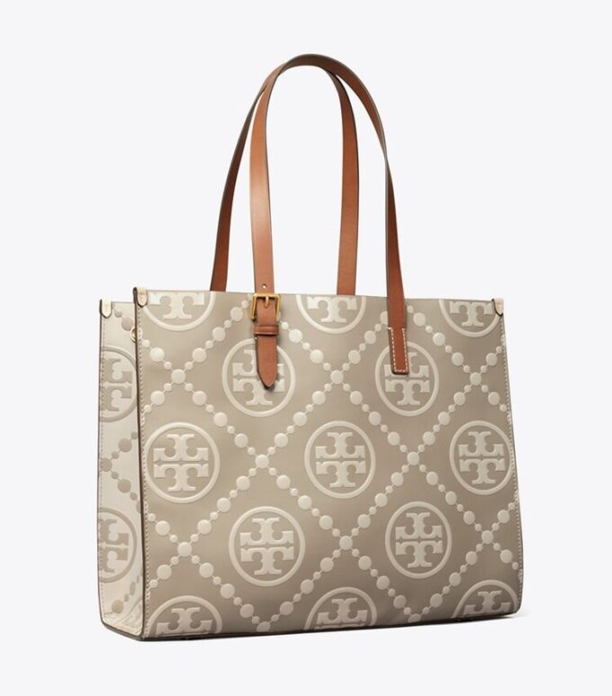 T Monogram Kontrast Kabartmalı Tote
