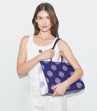 T Monogram Kontrast Kabartmalı Tote