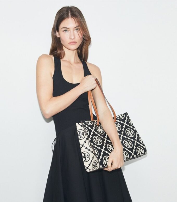 T Monogram Kontrast Kabartmalı Tote