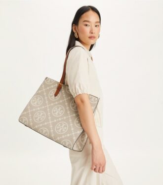 T Monogram Kontrast Kabartmalı Tote