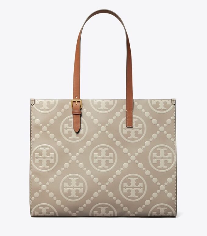 T Monogram Kontrast Kabartmalı Tote
