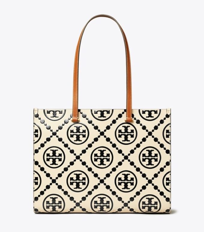 T Monogram Kontrast Kabartmalı Tote