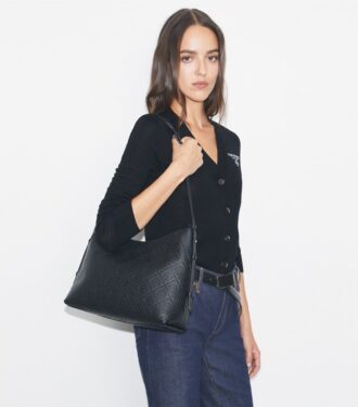 T Monogram Pebbled Messenger Çanta