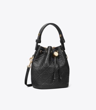 T Monogram Pebbled Mini Bucket Çanta
