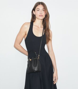 T Monogram Pebbled Mini Bucket Çanta