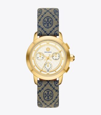 T Monogram Tory Saat, Lacivert/Altın Rengi Paslanmaz Çelik, 37 X 37 Mm T Monogram Tory Saat, Lacivert/Altın Rengi Paslanmaz Çelik, 37 X 37 Mm