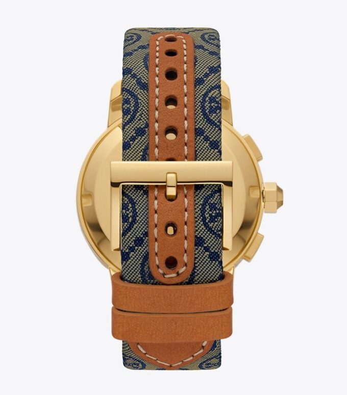 T Monogram Tory Saat, Lacivert/Altın Rengi Paslanmaz Çelik, 37 X 37 Mm T Monogram Tory Saat, Lacivert/Altın Rengi Paslanmaz Çelik, 37 X 37 Mm