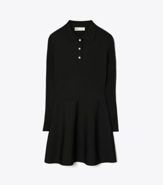 Teknik Örgü Uzun Kollu Mini Polo Elbise